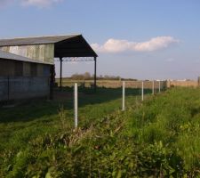 VUE SUR LA GAUCHE (une ferme et un hangar avec comme voisines des oies et des poules)