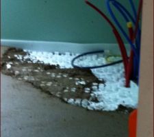 La dalle sur le plancher a été coulée. on voit l'emplacement de la future baignoire...