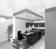 La cuisinière Lacanche serait habillée des deux cotés par des joues dans le même granit que le plan de travail... bonne idée, ou pas..???