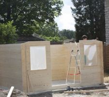 Construction avec mon fils d'un chalet en bois dans le jardin, pour entreposer salon de jardin, tondeuse, etc..