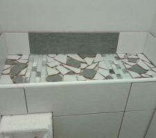 Il ne restait plus du tout de carreaux pour finir la faience de la tablette des WC, on a &eacute;t&eacute; oblig&eacute; d'improviser avec les restes de chantier, toujours bon &agrave; prendre.