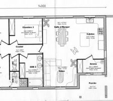 Voici le plan de départ proposé par le constructeur. Toiture en tuile plate noire (comme le 1er projet de 2007)avec une pente de 70%. Après plusieurs modifications le permis a été déposé en novembre 2011 et a été refusé: pas de tuile, ardoise ou similaire "De Même Epaisseur". donc refonte des plans par ma pomme et A...cad (coordonnée par mp).