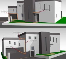 Vue de la façade nord de la maison, avec tous les ponts thermiques à régler en thermiblocs / fixolite...