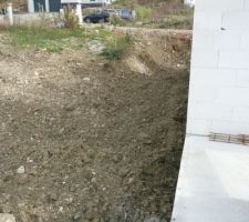 Terrassement partiel pour combler le vide autour de la maison.