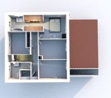 Vue 3D du 1er étage avec la fonction "créer une photo" du logiciel Sweet Home 3D. Dans le mode meilleure qualité, l'ensoleillement est simulé d'après l'orientation de la maison, le mois et l'heure de prise de vue.