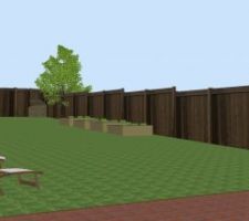 Vue 3D du jardin avec la fonction "créer une photo" du logiciel Sweet Home 3D. Réalisée en mode visite virtuelle, avec le logiciel de capture de base de l'ordinateur.