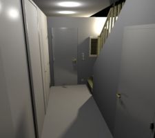 Vue 3D de l'entrée avec la fonction "créer une photo" du logiciel Sweet Home 3D. Dans le mode meilleure qualité, la luminosité est simulée d'après les lumières implantées.