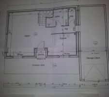 Voici le plan du rez de chaussée avec , par la suite un amenagemement du garage pour y inclure une 4e chambre avec salle de bain.