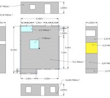 Plan pour le calcul précis de la surface d'isolant et de placo. Ici: RDC.