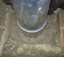 Pose de laine de roche (panneau rigide) autour du conduit