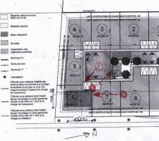 Voici un plan du lotissement, notre maison sera sur le lot n&deg;6. Les limites du terrain sont les pointill&eacute;s ext&eacute;rieurs.