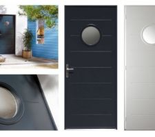Porte d'entrée modèle Radian de chez Bel'm. Coloris identique à la photo : gris 7016 extérieur et blanc intérieur.