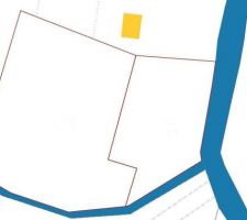 Le cadastre : les 2 parcelles bord&eacute;es de rouge qui ont une contenance administrative de 1200 m2