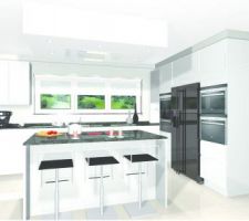 Cuisine de marque Rational, plan de traivail en granit de chez kichechef luxembourg