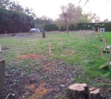 Marquage du terrain par des piquets pour le terrassement