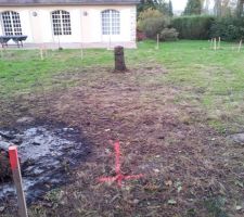 Marquage du terrain par des piquets pour le terrassement
