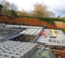 D&eacute;but de la mise en place des poutrelles et hourdis