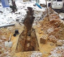 Raccordement à l'eau potable en cours (chantier sous la neige)