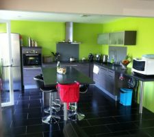 Partie cuisine qui va également être légèrement modifier .... à droite à la place du pieds (sous micro-ondes), il y aura côté salon une partie pour mettre les buches pour le poele à bois ... mais fermée côté cuisine pour une question de propreté ... un meuble "poubelles" est en cours d'être rajouter ... tri sélectif managers/plastiques et cartons