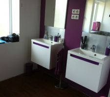 Salle de bain .... les trucs gros au mûr que je déconseille fortement ... vinyle double face à coller ... qui ne colle jamais correctement ... bref, bricolage !