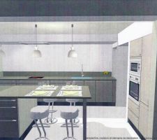 Projet de cuisine (Häcker) : façade laquée et plan de travail en quartz (Silestone).