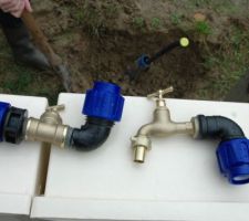 Robinet de purge à gauche et robinet de puisage à droite