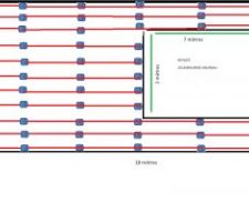 Plan de la terrasse, plots de 70 cm de haut par 30 cm de diamètre et lambourdes en 45x145 tous les 40 cm...