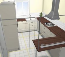 Vue 3D de notre future cuisine, depuis l'entr&eacute;e.