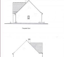 Vues sur les faces nord et sud avec le pignon en avancee sur la face de la maison