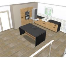 Cuisine avec plan de travail foncé