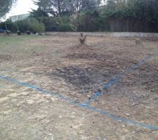 Tracé pour le terrassement de la maison et du garage