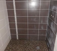 Notre douche! La mosa&iuml;que ne rend pas du tout pareil au sol qu'en frise, c'est dommage...
