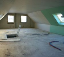 Placo en haut, vue sur les 2 chambres
