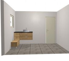 Les meubles de notre salle de bain. Le sol et les murs ne sont pas encore définis. Il y aura aussi un miroir et un éclairage au dessus du miroir.