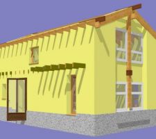 Là c'est le plan de la petite maison. Enfin plutôt la 3D. Je travaille avec un petit logiciel (Arhitecte3D) un peu hard à utiliser, mais quand on l'a en main, il rend des bon service. Et il donne une représentation 3D, très souvent utile.