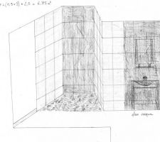 La douche &agrave; l'italienne galets bi colore au sol ( beige/marron) et faience 30x45 avec aspect depoli satin&eacute; et brillant