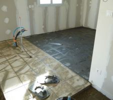 La cuisine (en noir) et le début du séjour avant nettoyage