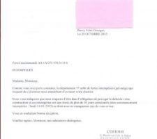 Courrier reçu en A/R suite aux intempéries