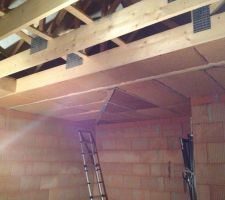 Début de l'isolation du plafond entre solive