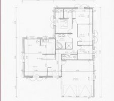 Plan définitif de la maison, dans le garage est prévue la réalisation par nos soins d'un cellier.

Maison de 108.12m2 habitable plus 40.12m2 de garage.

Nous avons rencontrer 2 constructeurs en simultané nous avons retenue la société SCABB. Le contrat a été signé en Mars 2012.