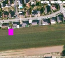 En violet, la position approximative de notre tanière.