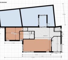 Plan d'ensemble avec cage d'escalier déportée