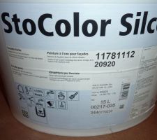 Peinture couleur taupe (couleur n°20920 STO) appliquée sur une partie du crépis.
