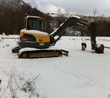 Notre chien fait consciencieusement le tour du chantier vérifier que tout va bien ...