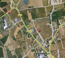 Vue a&eacute;rienne (google map) de la ZAC la garrigues, avec la croix verte qui indique l'emplacement de la parcelle.
Note que la ZAC &eacute;tait dans ces tout premier d&eacute;but.
