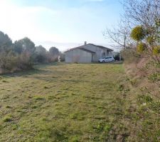 Le bas avec vu au sud limite de propri&eacute;t&eacute; le mur des voisins.