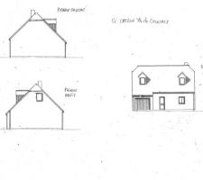 Après plusieurs contacts avec l?agence, voici l'architecture retenue.

Maison de style combles aménagés, avec quarts de croupes, deux lucarnes sur la face avant et une fenêtre sur pignon en remplacement d'un vélux.