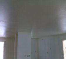 Le plafond une fois sec
oui il y a des traces :( mais on prevois de la reprendre en blanc de blanc