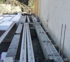 La banquette de renfort en béton, coulée, coffrée et chainée.