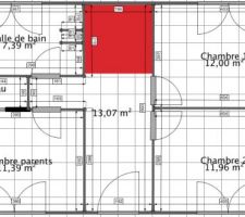 V1 de l'étage avec 2 chambres au sud et les salles de bain réunies.